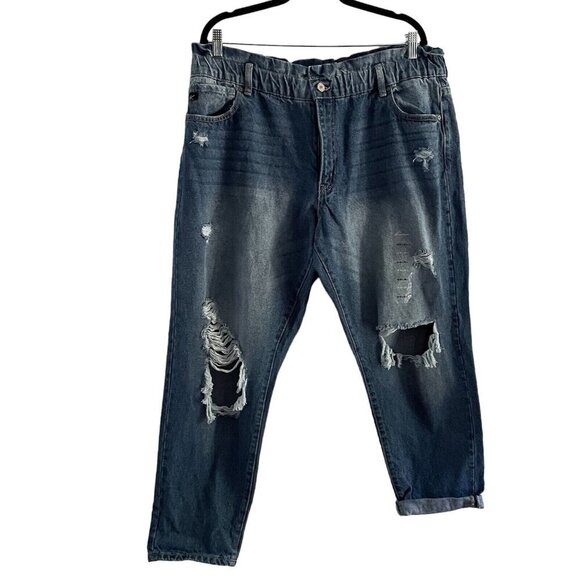 KanCan Maurices Women 33 Distressed Denim Boyfriend High Rise Paperbag Jean NWOT - Picture 3 of 13